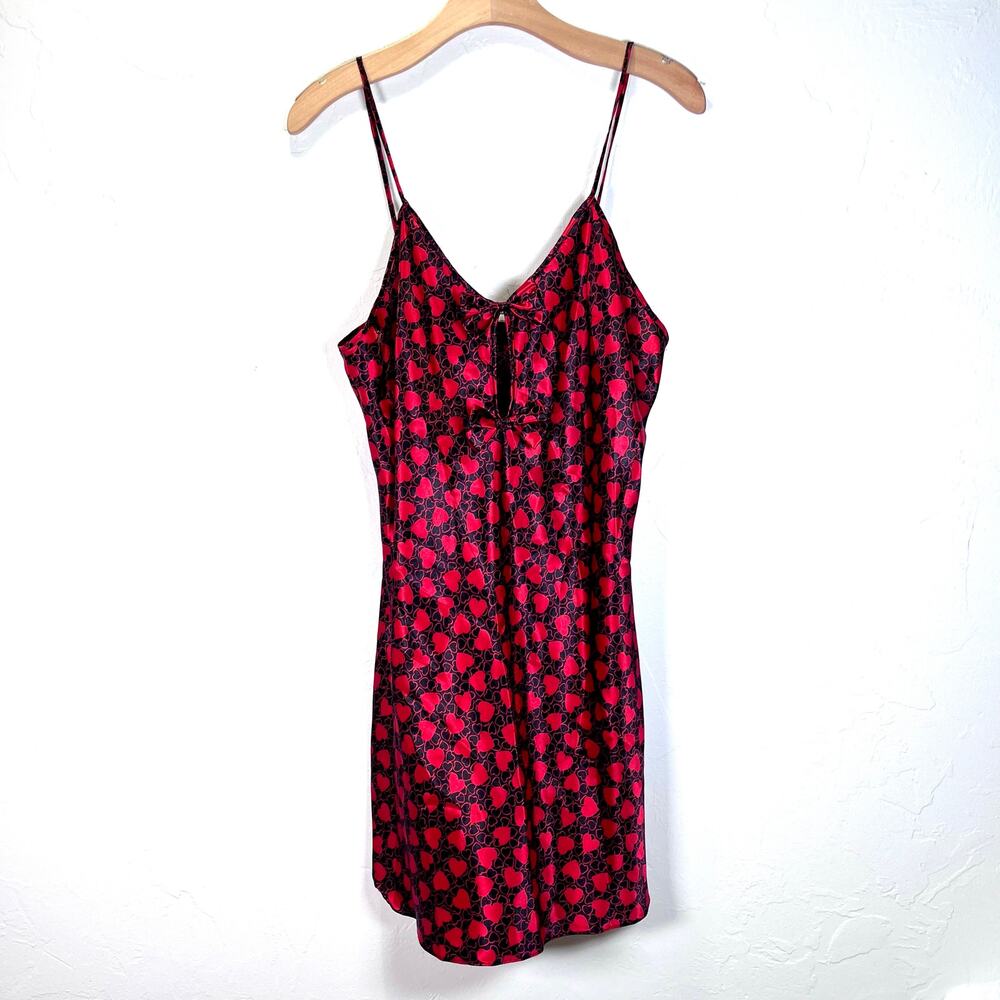 Vintage Satin Slip Dress Intimate Affair Heart Valentines Sz L Nightgown Nightie